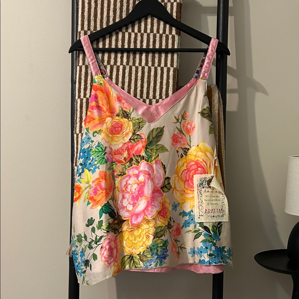 Aratta Pink Floral Satin-Trim Camisole Tank Top